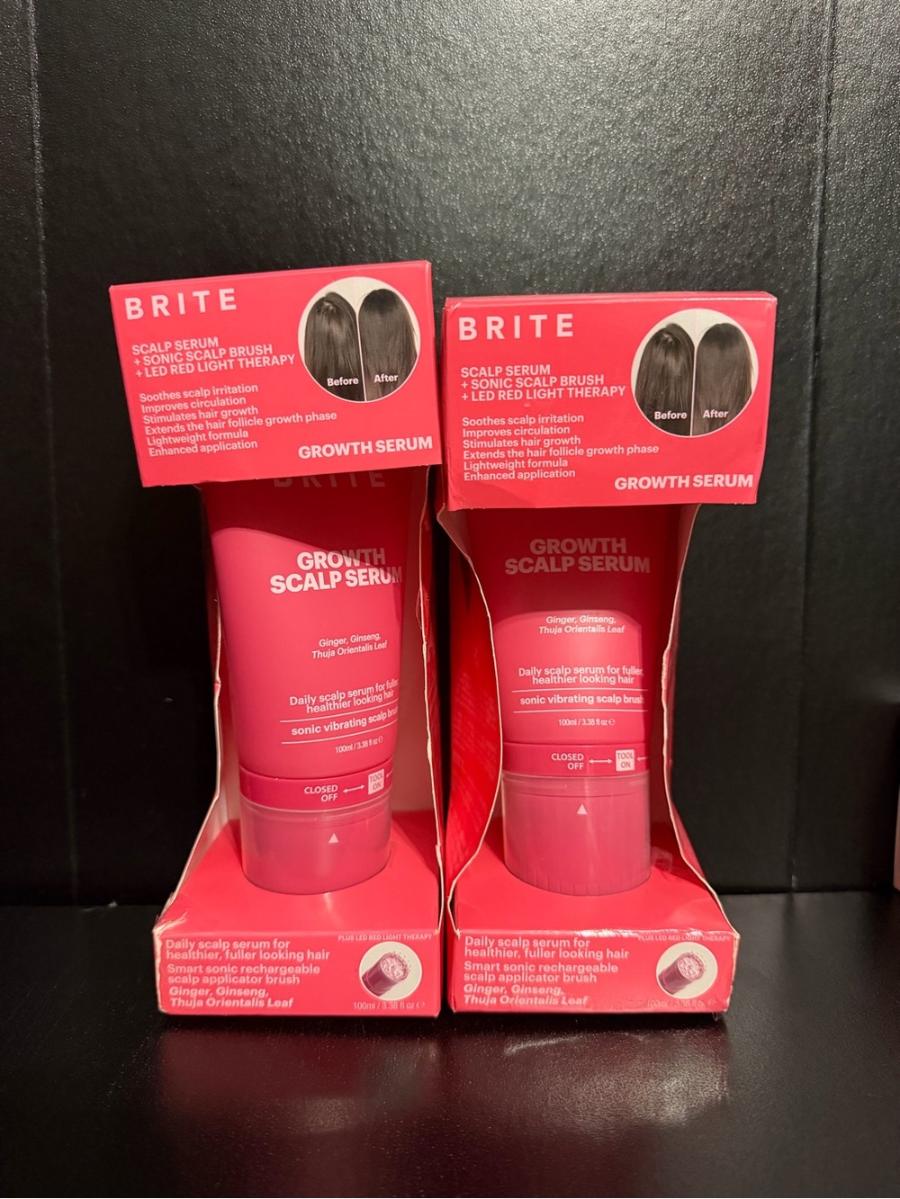NEW 2 Pack BRITE Growth Scalp Serum + Sonic Applicator LED Kit